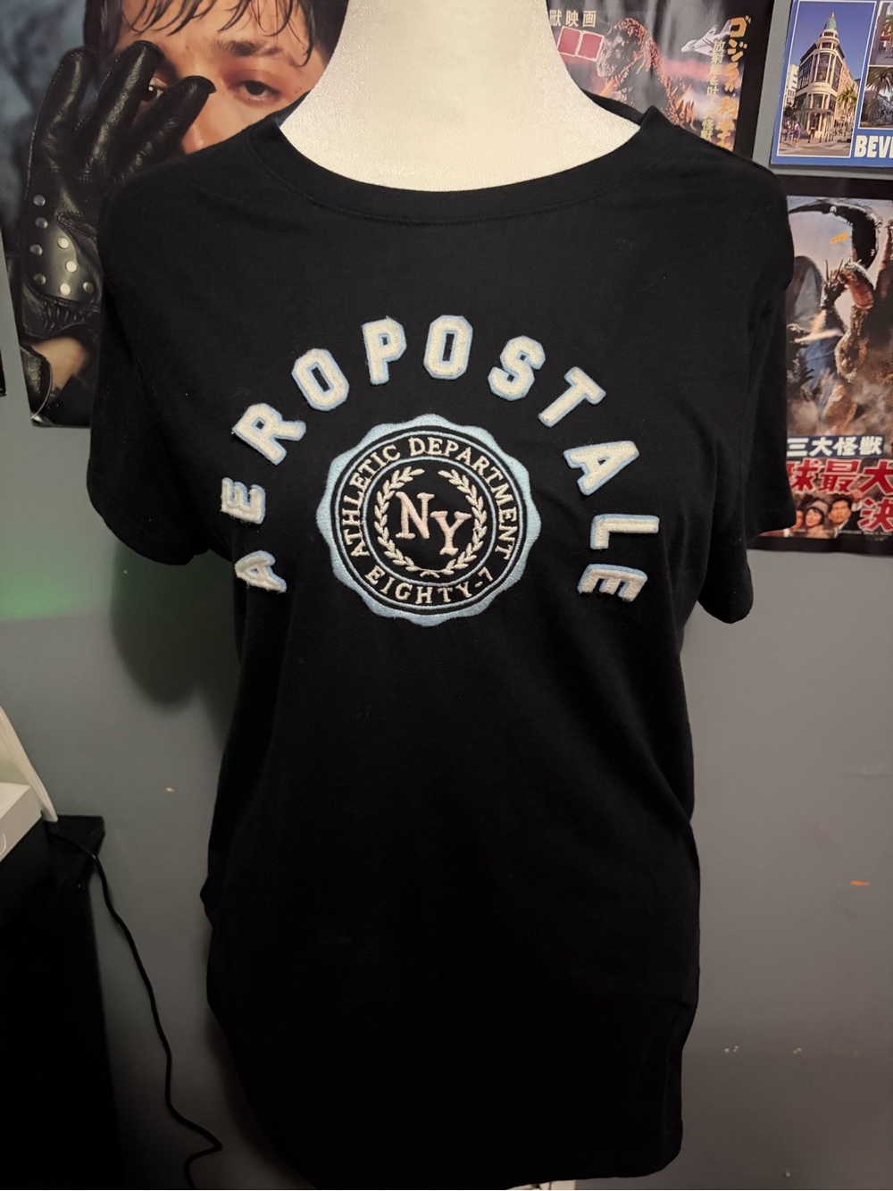Aeropostale Black Short-Sleeve Crew Tee with White & Light Blue Logo